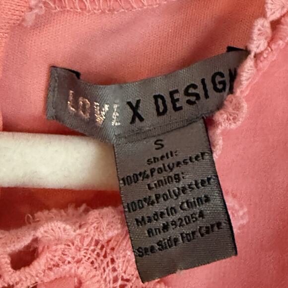 Love x Design Long Sleeve Mini Dress Swiss Dot Chiffon Lace Pink Size Small New - Picture 6 of 10